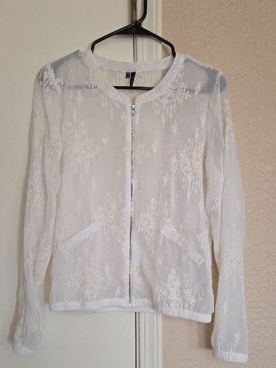 Maurices Jackets & Blazers - Maurices White Sheer Embroidered Zip-Front Jacket